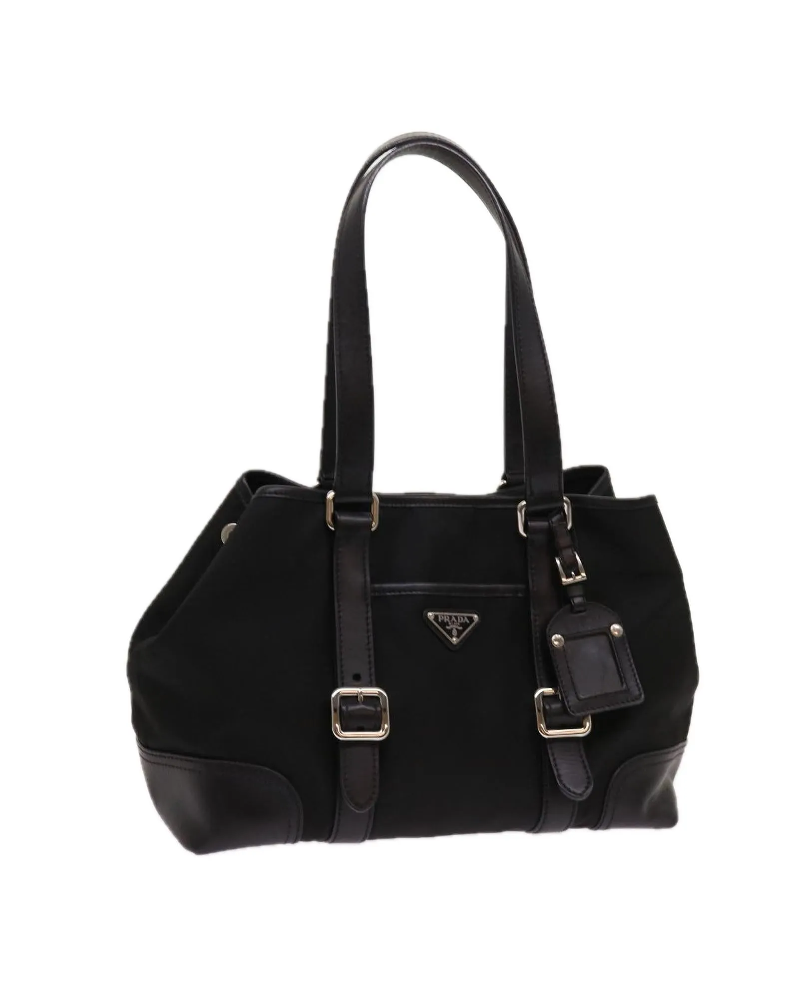 Black Nylon Tote Bag with Name Tag - Made in Italy